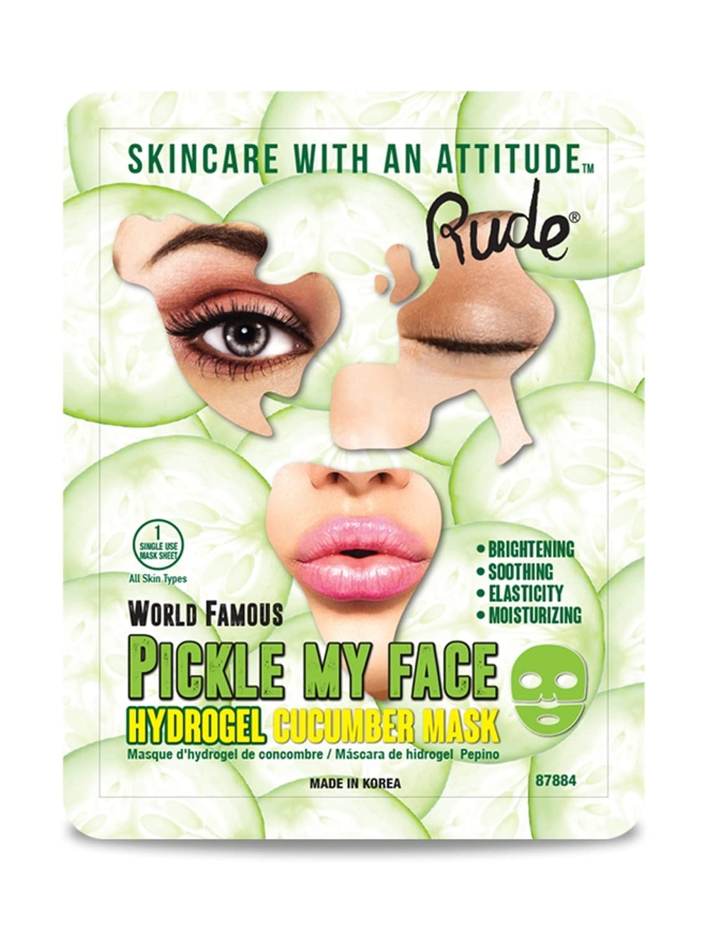 RUDE Pickle My Face Hydrogel Cucumber Mask 5 Pieces - Green